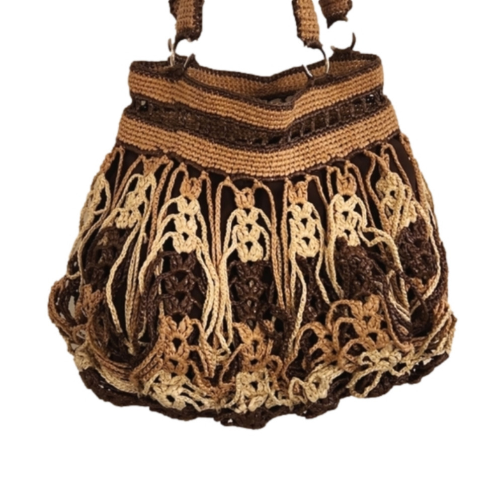 WOMENS Bohemian style neutral colors woven shoulder bag - Picture 2 of 11